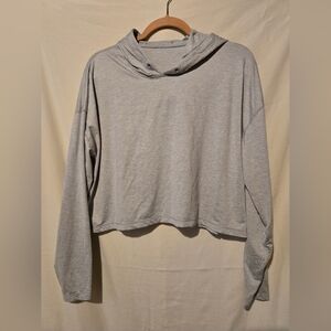 Athleta Gray Oversized Cropped Hoodie Long Sleeve Size Small